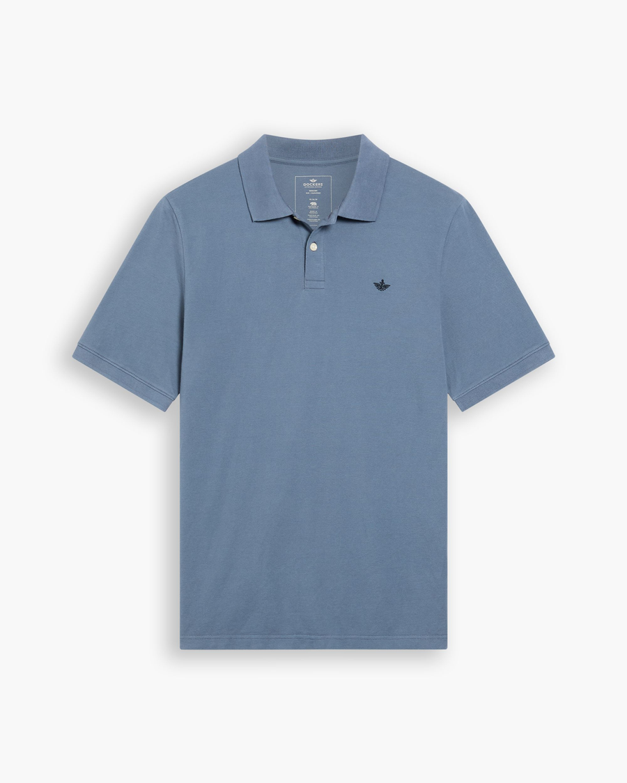 View of model wearing Folkstone Gray Pique Polo, Slim Fit.