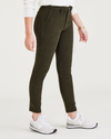 Side view of model wearing Forest Night Women's Skinny Fit Chino Pants.