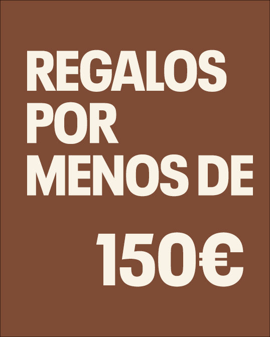 Text ' GIFTS UNDER 150€' on a brown background