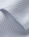 View of model wearing Gresham Subdued Blue Lucent White Oxford Shirt, Slim Fit.