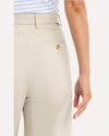 View of model wearing Grit Signature Iron Free Khakis, High Wide with Stain Defender®.