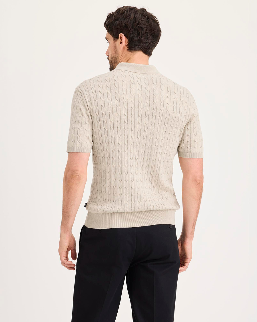 Back view of model wearing Grit Sweater Polo, Regular Fit.