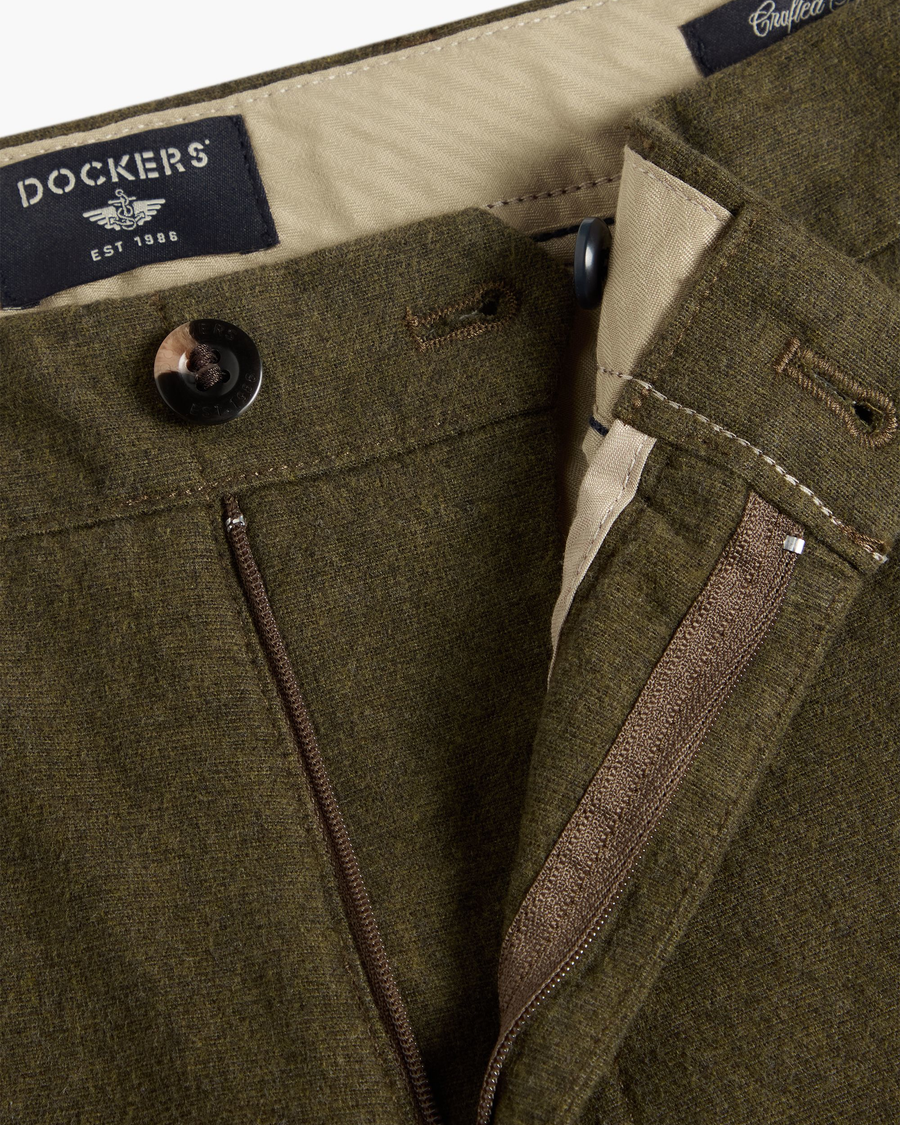 View of model wearing Hammond Crafted Khaki Pants, Slim Fit.