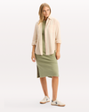 View of model wearing Hansen Peach Blush Relaxed Shirt.