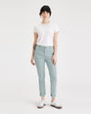 Front view of model wearing Harbor Gray Women's Slim Fit Weekend Chino Pants.