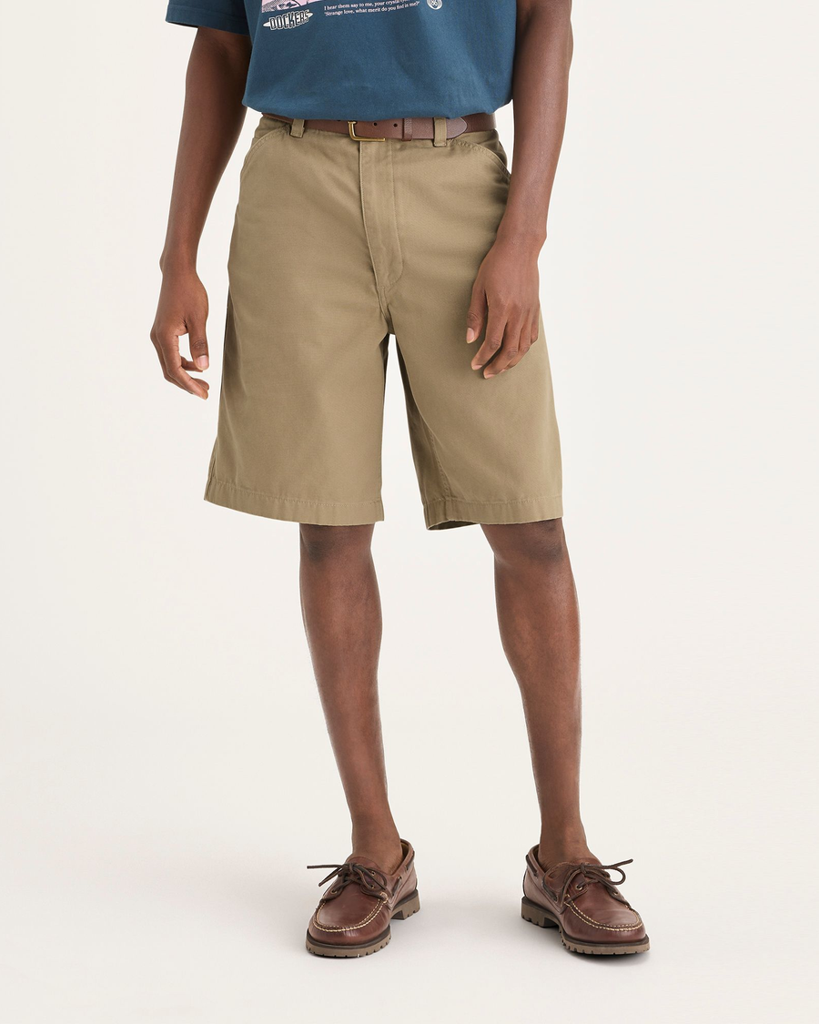 Front view of model wearing Harvest Gold Men's Loose Fit Eighty-Six Dock 10" Shorts.