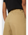 View of model wearing Harvest Gold Women's High Waisted Straight Fit Original Khaki Pants.