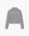 View of model wearing Heather Gray Mockneck Sweater, Relaxed Fit.