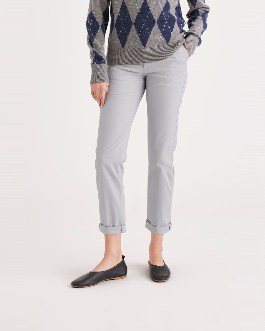 Front view of model wearing High-Rise Women's Slim Fit Weekend Chino Pants.