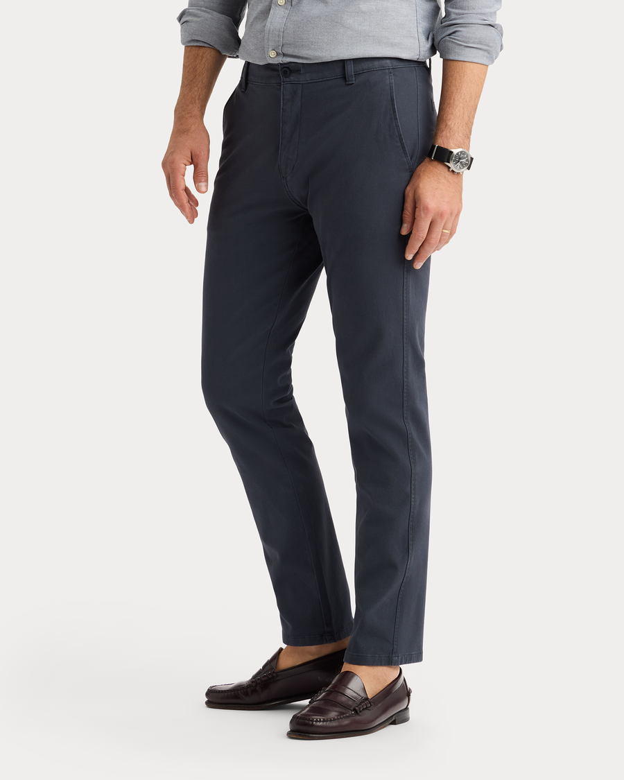 View of model wearing India Ink Ultimate Chinos, Slim Fit.