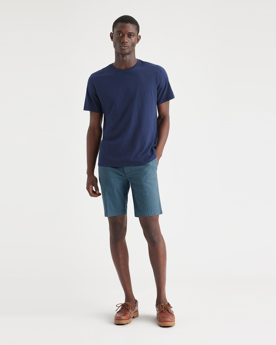 Front view of model wearing Indian Teal Men's Supreme Flex Modern Chino Short.
