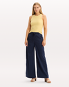 View of model wearing Italian Straw Rib Tank with Loft Knit, Slim Fit.