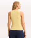 Back view of model wearing Italian Straw Rib Tank with Loft Knit, Slim Fit.