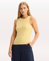 Front view of model wearing Italian Straw Rib Tank with Loft Knit, Slim Fit.