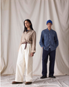 View of model wearing Khaki Chambray Dockers® x Transnomadica Dock Shirt.