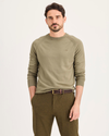 Front view of model wearing Lemon Pepper Crewneck Sweater, Regular Fit.