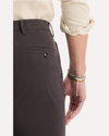 View of model wearing Licorice Crafted Khaki Pants, Slim Fit.