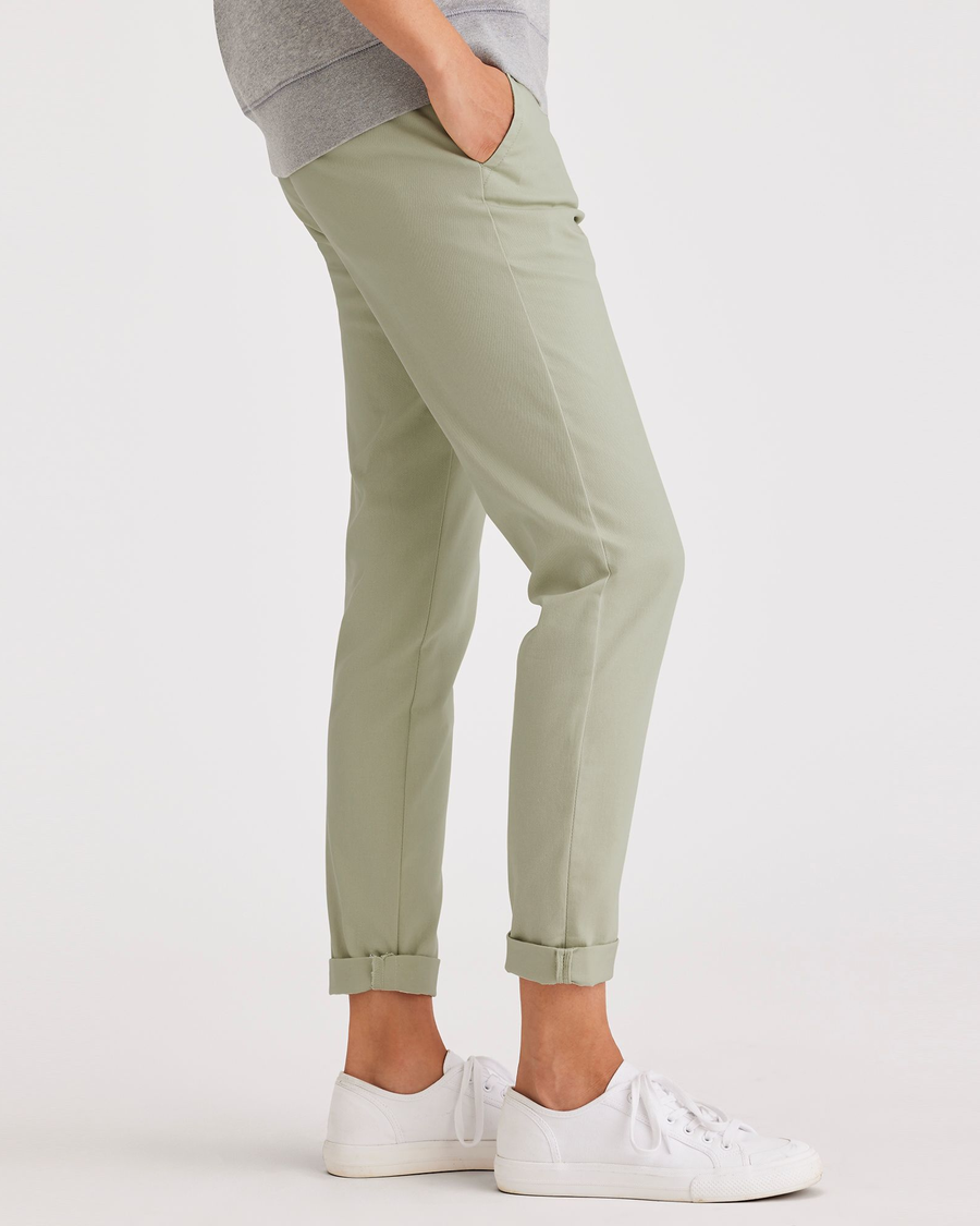 Side view of model wearing Lint Women's Slim Fit Weekend Chino Pants.