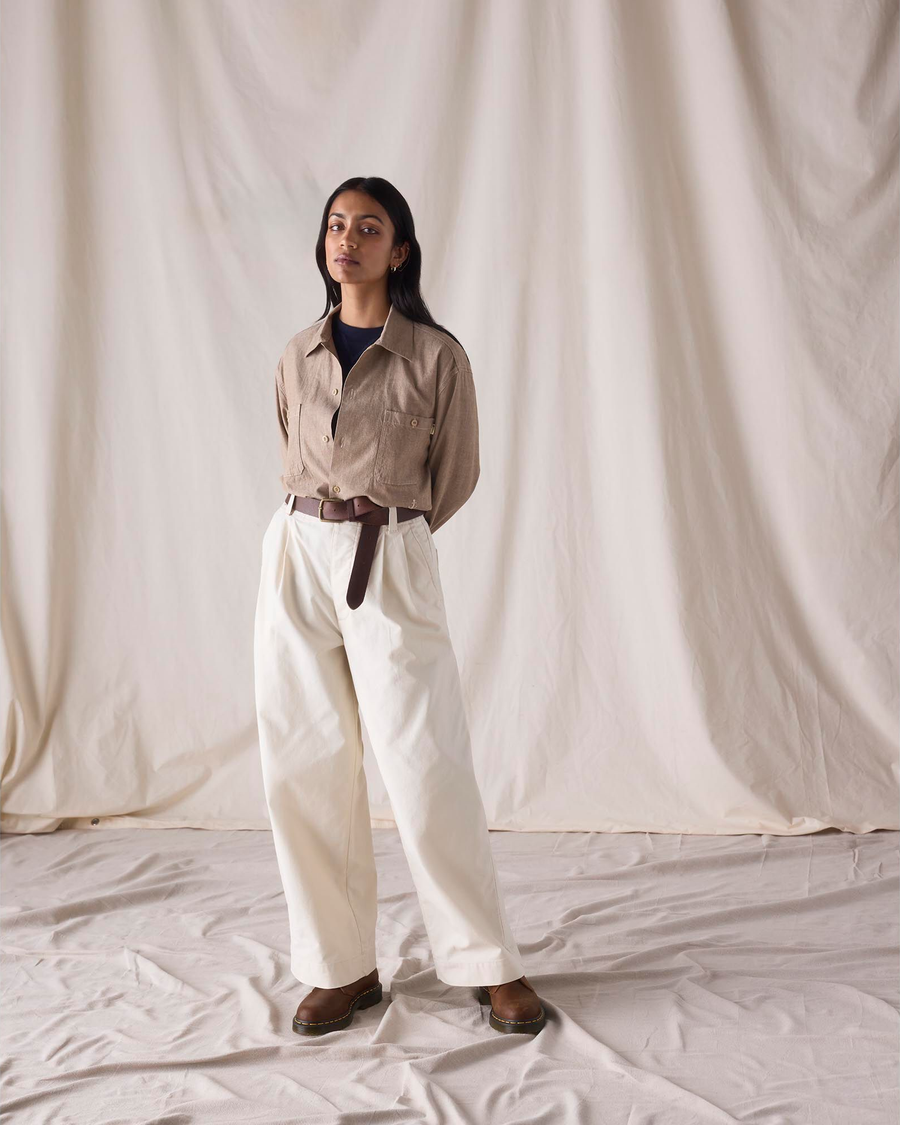 View of model wearing Lucent White Dockers® x Transnomadica Rigger Pant.