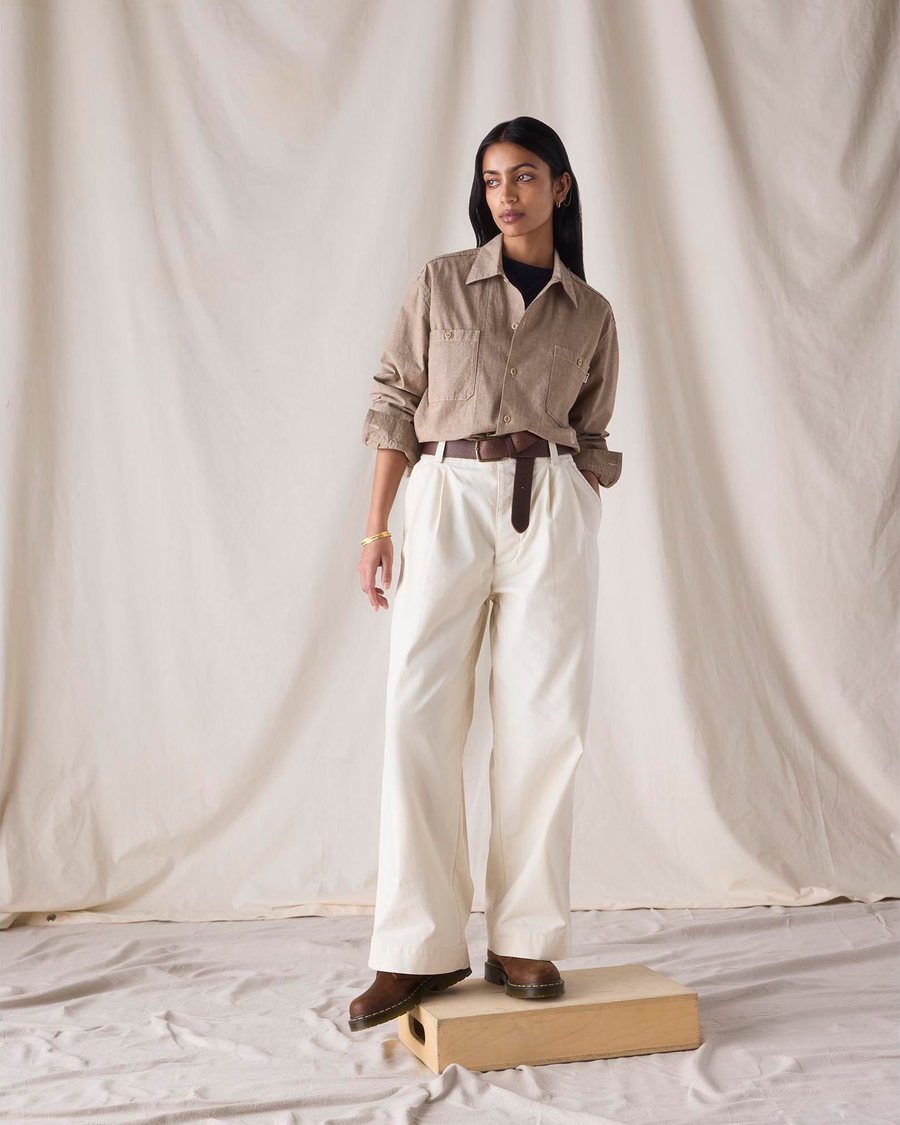 Front view of model wearing Lucent White Dockers® x Transnomadica Rigger Pant.
