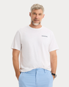 View of model wearing Lucent White Graphic Tee, Regular Fit.