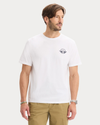 Front view of model wearing Lucent White Graphic Tee, Regular Fit.