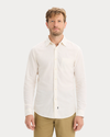 Front view of model wearing Lucent White Icon Button Up Shirt, Slim Fit.