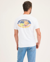 Back view of model wearing Lucent White Men's Slim Fit Logo Tee.
