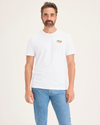 Front view of model wearing Lucent White Men's Slim Fit Logo Tee.