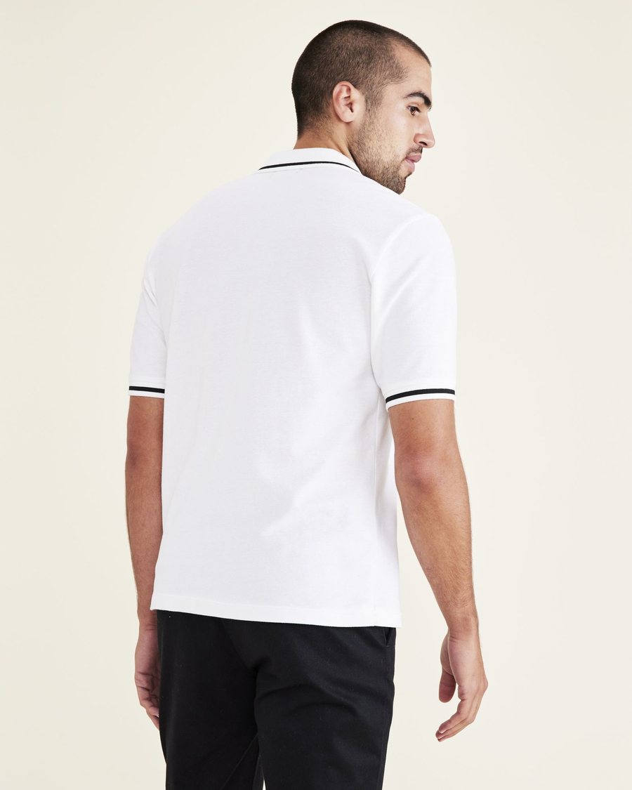 Back view of model wearing Lucent White Men's Slim Fit Original Polo.