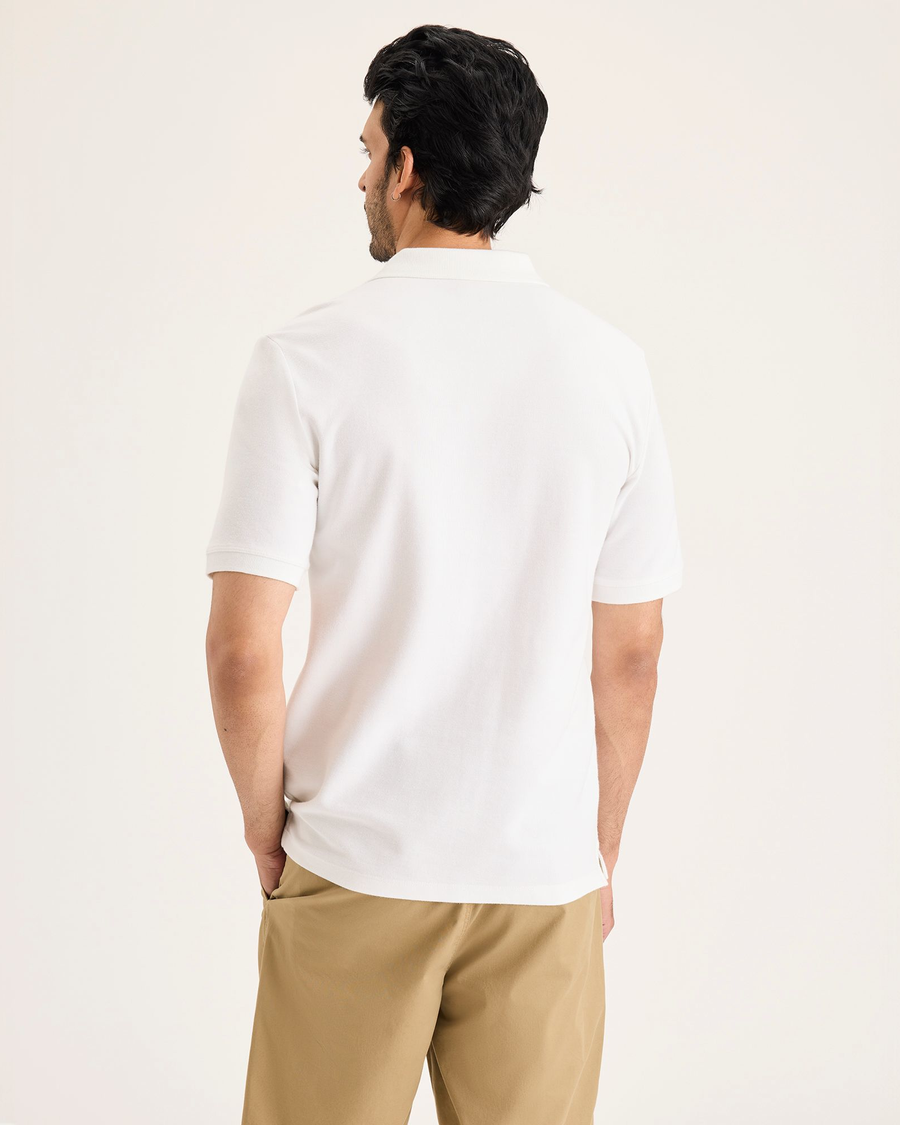 Back view of model wearing Lucent White Original Polo, Slim Fit.