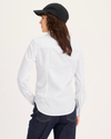 Back view of model wearing Lucent White Signature Shirt with Stain Defender®, Slim Fit.