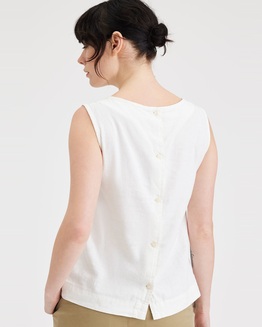Back view of model wearing Lucent White Women's Button Back Tank.