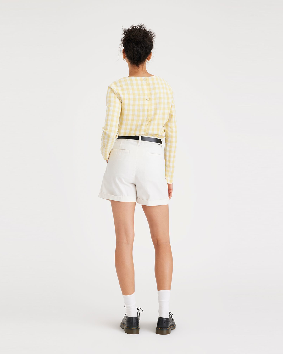 Back view of model wearing Lucent White Women's Original Chino Shorts.