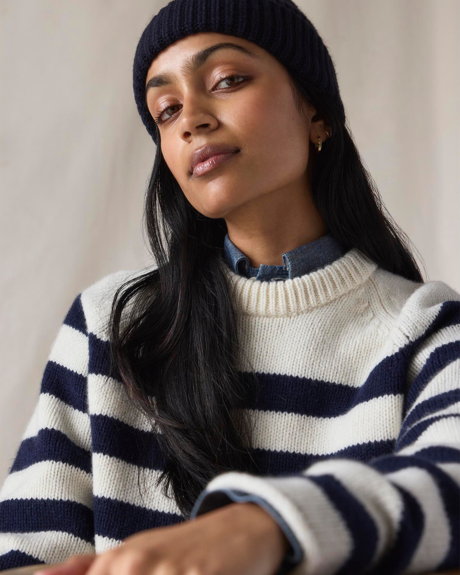 View of model wearing Mariner Navy Dockers® x Transnomadica Mariner Sweater.