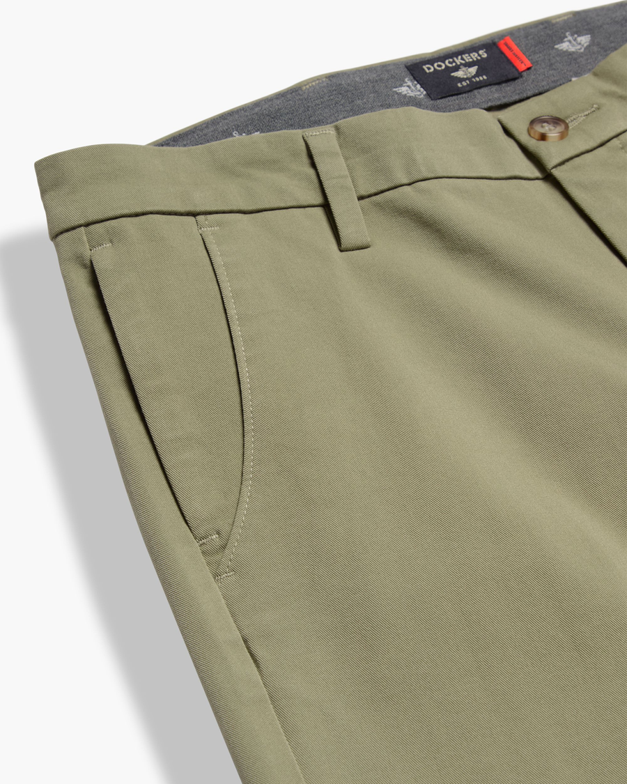 View of model wearing Mermaid Workday Khaki Pants, Slim Fit.
