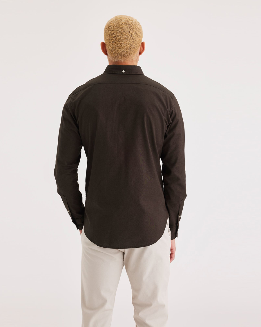 Back view of model wearing Mole Men's Slim Fit 2 Button Collar Shirt.