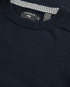 View of model wearing Navy Blazer Crafted Cashmere Sweater, Regular Fit.