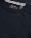 View of model wearing Navy Blazer Crafted Cashmere Sweater, Regular Fit.