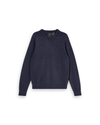 Front view of model wearing Navy Blazer Crewneck Sweater,  Regular Fit.