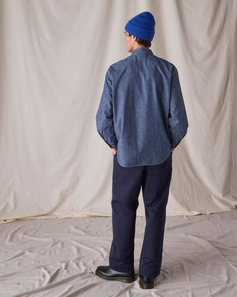 Back view of model wearing Navy Blazer Dockers® x Transnomadica Officer Chino.