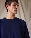 View of model wearing Navy Blazer Dockers® x Transnomadica Pique Popover.