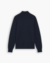 View of model wearing Navy Blazer Full-Zip Sweater, Regular Fit.