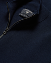 View of model wearing Navy Blazer Full-Zip Sweater, Regular Fit.