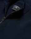 View of model wearing Navy Blazer Full-Zip Sweater, Regular Fit.