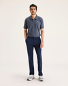 Front view of model wearing Navy Blazer Go Activeflex Chino, Slim Fit.