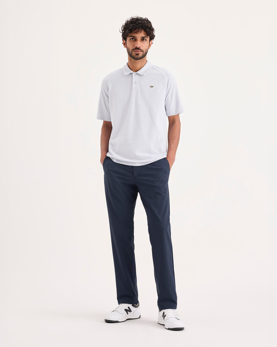 Front view of model wearing Navy Blazer Go Chino, Slim Fit with Airweave.