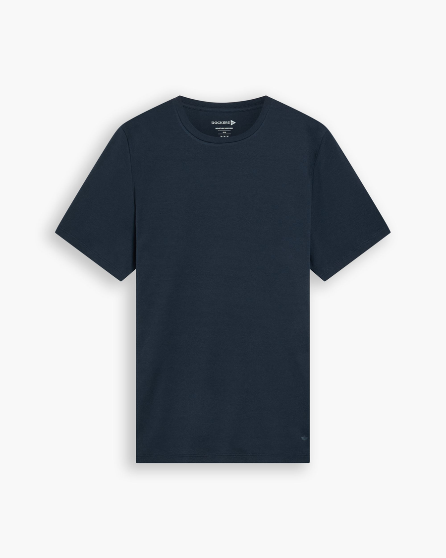 View of model wearing Navy Blazer Go Tee, Slim Fit.