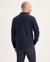 Back view of model wearing Navy Blazer Men's Regular Fit 2 Pocket Work Shirt.