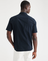 Back view of model wearing Navy Blazer Men's Regular Fit Camp Collar Shirt.